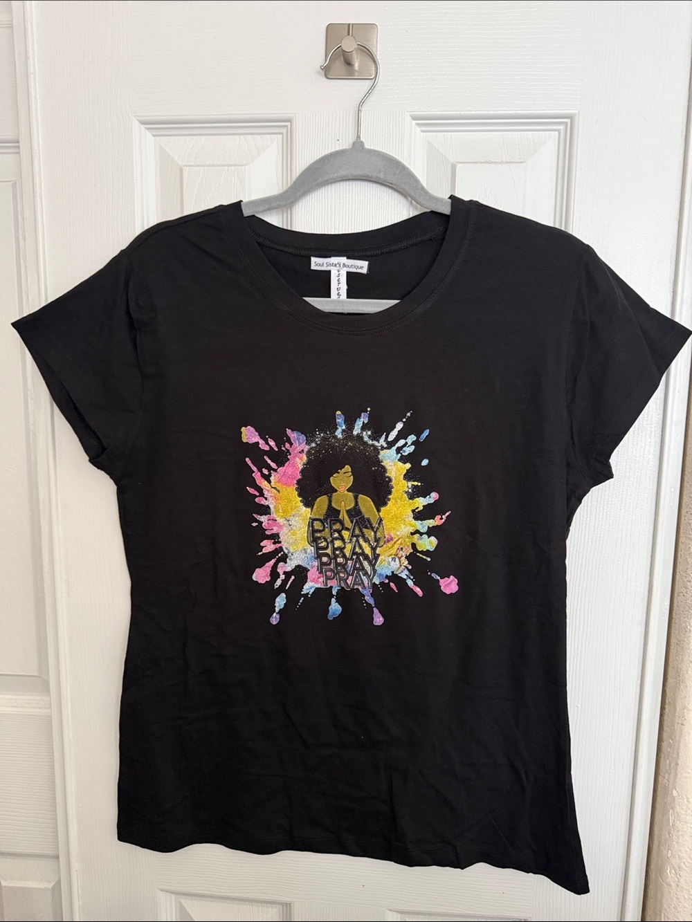 Reserved Black Short-Sleeve Graphic Tee with Multicolor Splash